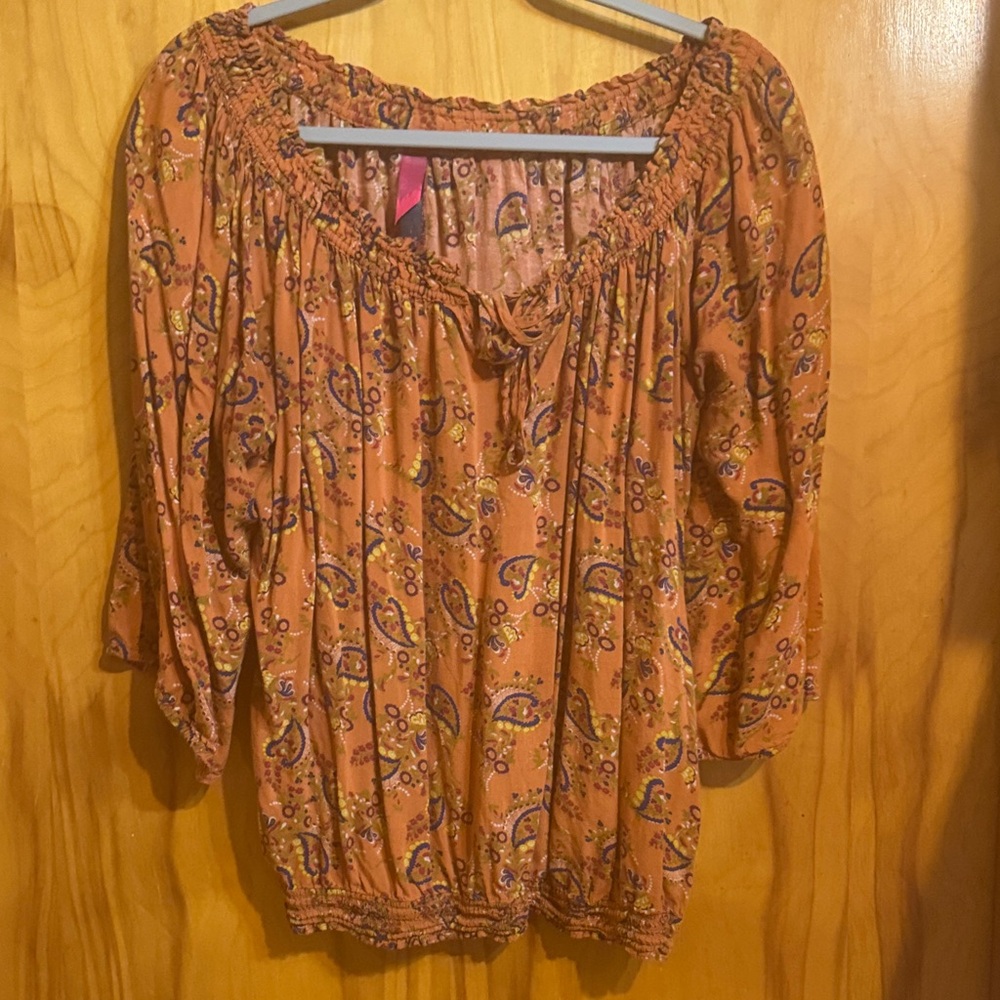Pure Energy Rust Paisley Peasant Top